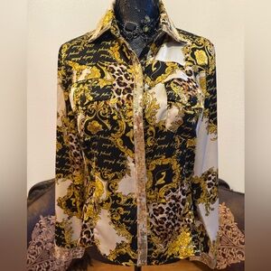 Baby Phat Vintage Y2K Sequin Baroque Satin Long Sleeve Blouse Size Medium